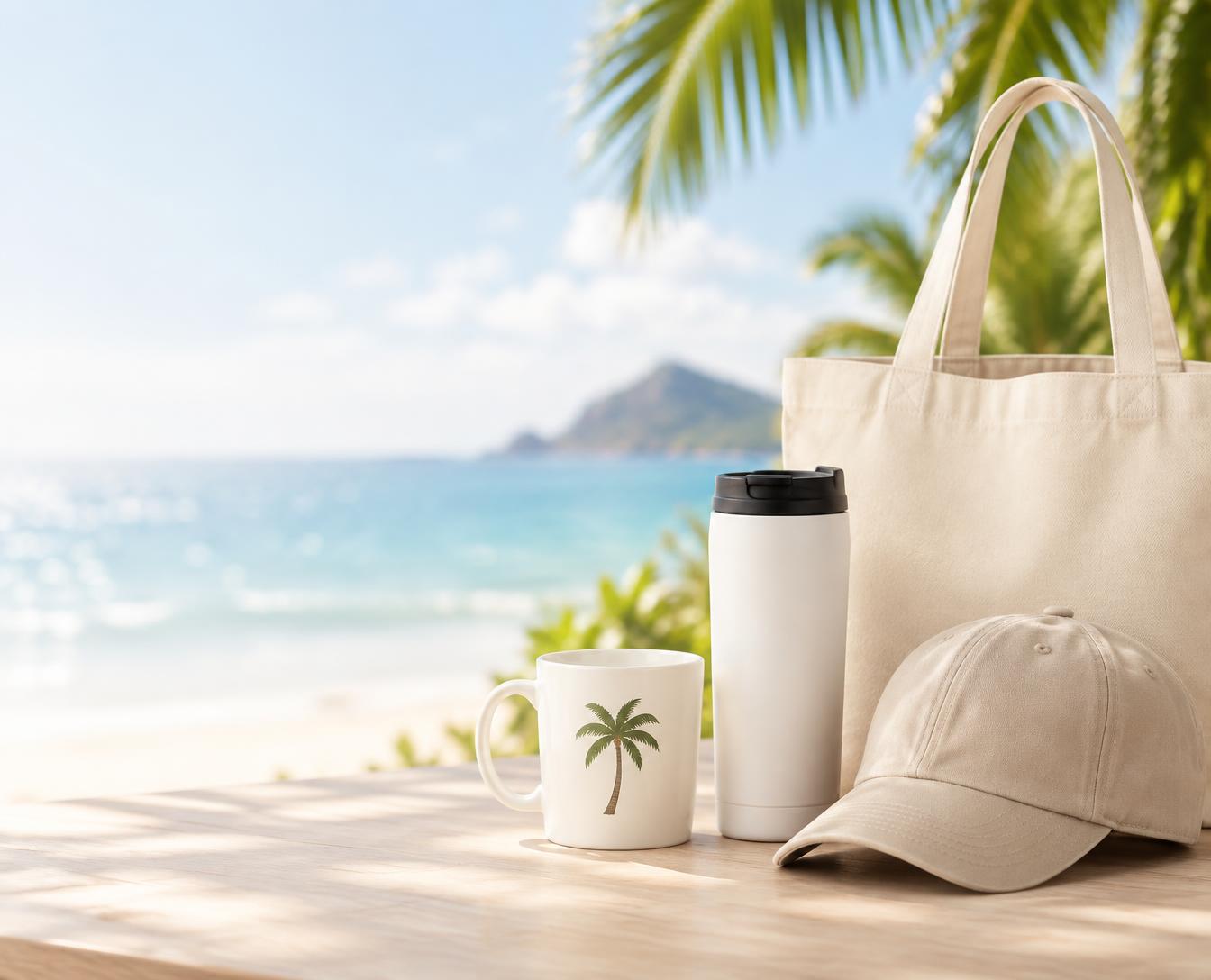 Productos personalizados de Sublimaciones JM: taza, termo, gorra y bolso